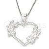 Dije Elegante 05.398.0017 Plata Rodinada, Diseño de Corazón y Flor, Pulido, Crudo