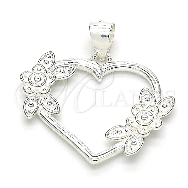 Dije Elegante 05.398.0017 Plata Rodinada, Diseño de Corazón y Flor, Pulido, Crudo