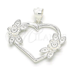 Dije Elegante 05.398.0017 Plata Rodinada, Diseño de Corazón y Flor, Pulido, Crudo