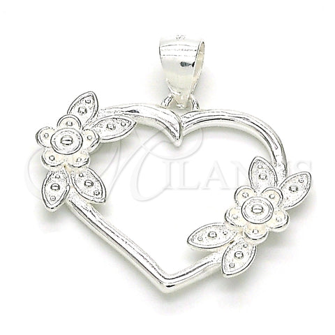 Dije Elegante 05.398.0017 Plata Rodinada, Diseño de Corazón y Flor, Pulido, Crudo