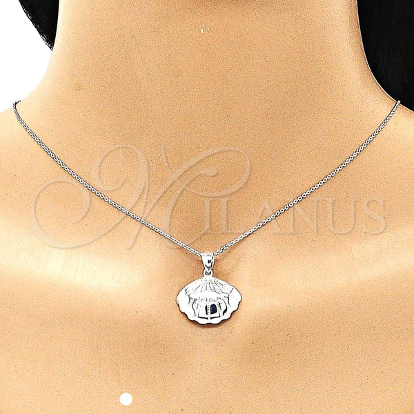Dije Elegante 05.398.0018 Plata Rodinada, Diseño de Concha, Pulido, Crudo