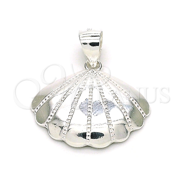 Dije Elegante 05.398.0018 Plata Rodinada, Diseño de Concha, Pulido, Crudo