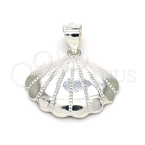 Dije Elegante 05.398.0018 Plata Rodinada, Diseño de Concha, Pulido, Crudo
