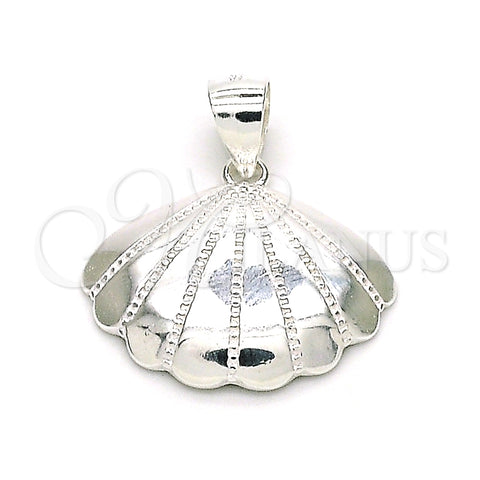Dije Elegante 05.398.0018 Plata Rodinada, Diseño de Concha, Pulido, Crudo