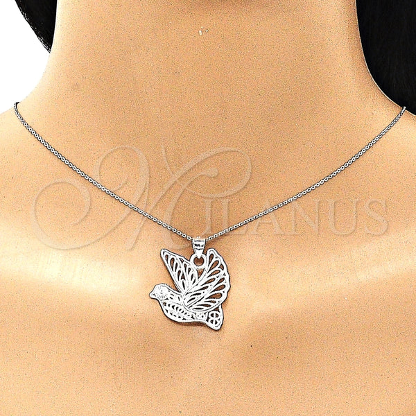 Dije Elegante 05.398.0019 Plata Rodinada, Diseño de Pajaro, Pulido, Crudo