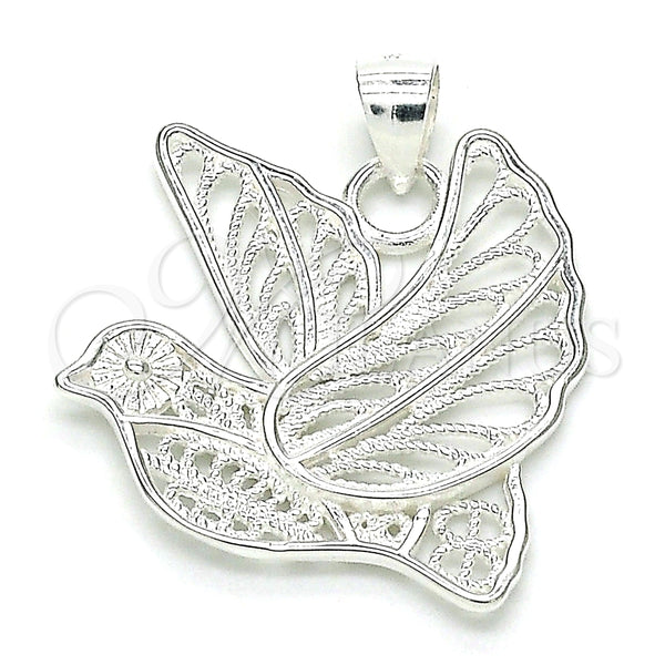 Dije Elegante 05.398.0019 Plata Rodinada, Diseño de Pajaro, Pulido, Crudo