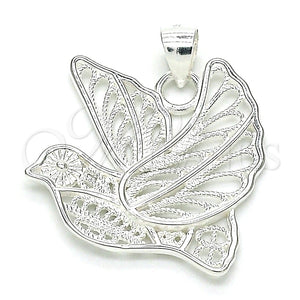 Dije Elegante 05.398.0019 Plata Rodinada, Diseño de Pajaro, Pulido, Crudo