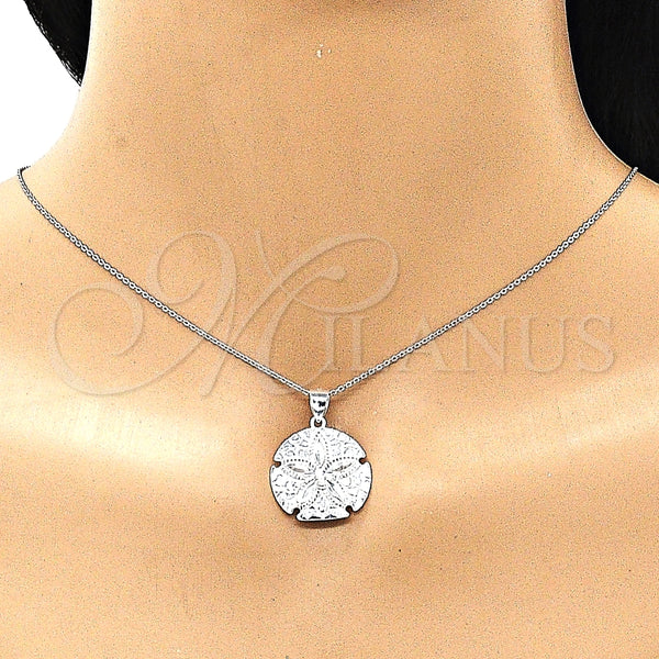 Dije Elegante 05.398.0020 Plata Rodinada, Diseño de Flor, Pulido, Crudo