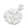 Dije Elegante 05.398.0020 Plata Rodinada, Diseño de Flor, Pulido, Crudo