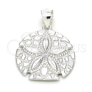 Dije Elegante 05.398.0020 Plata Rodinada, Diseño de Flor, Pulido, Crudo