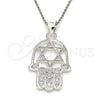 Dije Religioso 05.398.0021 Plata Rodinada, Diseño de Mano de Dios y Estrella de Davi, con Zirconia Cubica Blanca, Pulido, Crudo