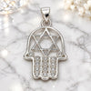 Dije Religioso 05.398.0021 Plata Rodinada, Diseño de Judaica y Mano de Dios, con Zirconia Cubica Blanca, Pulido, Crudo