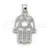 Dije Religioso 05.398.0021 Plata Rodinada, Diseño de Judaica y Mano de Dios, con Zirconia Cubica Blanca, Pulido, Crudo