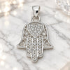 Dije Religioso 05.398.0022 Plata Rodinada, Diseño de Judaica y Mano de Dios, con Micro Pave Blanca, Pulido, Crudo