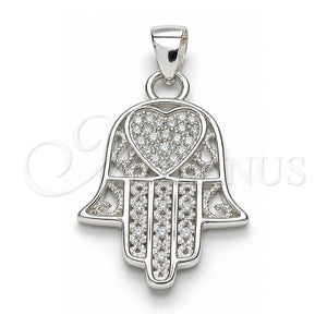 Dije Religioso 05.398.0022 Plata Rodinada, Diseño de Judaica y Mano de Dios, con Micro Pave Blanca, Pulido, Crudo