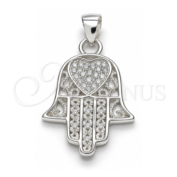 Dije Religioso 05.398.0022 Plata Rodinada, Diseño de Judaica y Mano de Dios, con Micro Pave Blanca, Pulido, Crudo