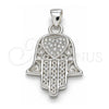 Dije Religioso 05.398.0022 Plata Rodinada, Diseño de Judaica y Mano de Dios, con Micro Pave Blanca, Pulido, Crudo