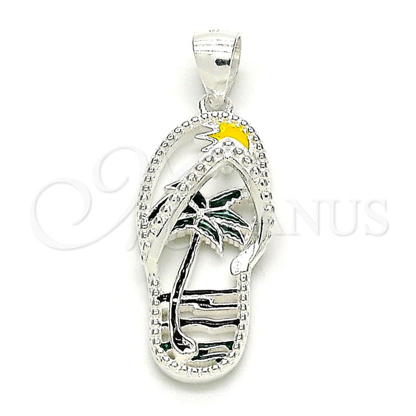 Dije Elegante 05.398.0024 Plata Rodinada, Diseño de Zapato y Palmera, Esmaltado Multicolor, Crudo