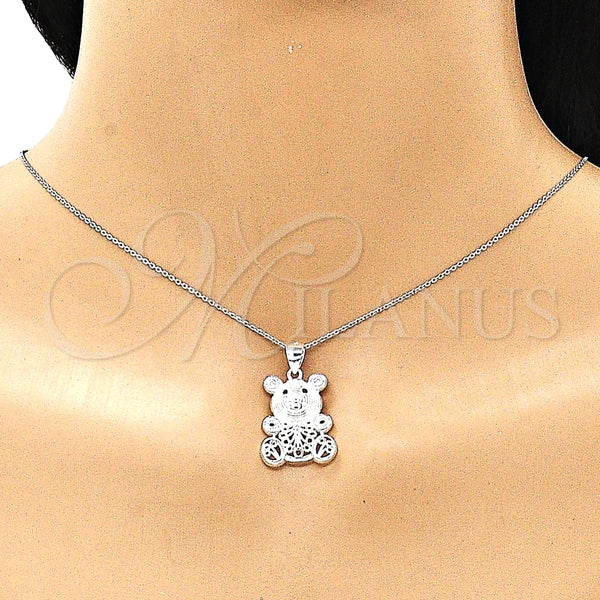 Dije Elegante 05.398.0025 Plata Rodinada, Diseño de Osito, con Micro Pave Negro, Pulido, Crudo