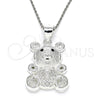 Dije Elegante 05.398.0025 Plata Rodinada, Diseño de Osito, con Micro Pave Negro, Pulido, Crudo