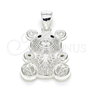 Dije Elegante 05.398.0025 Plata Rodinada, Diseño de Osito, con Micro Pave Negro, Pulido, Crudo