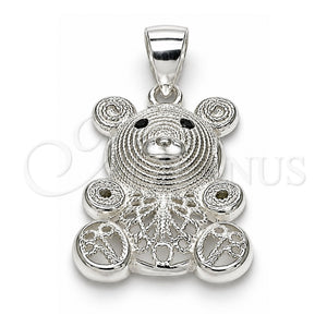 Dije Elegante 05.398.0025 Plata Rodinada, Diseño de Osito, con Micro Pave Negro, Pulido, Crudo