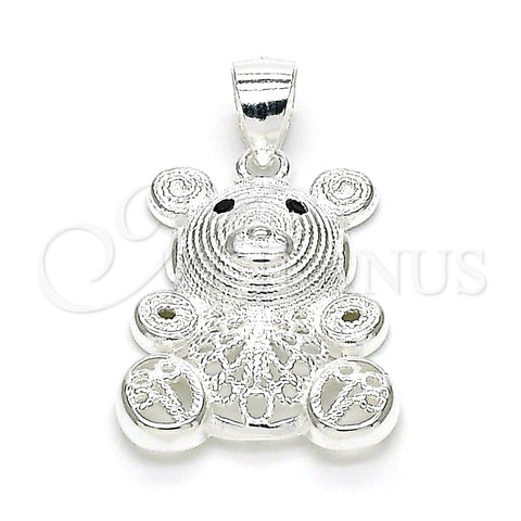 Dije Elegante 05.398.0025 Plata Rodinada, Diseño de Osito, con Micro Pave Negro, Pulido, Crudo