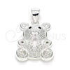 Dije Elegante 05.398.0025 Plata Rodinada, Diseño de Osito, con Micro Pave Negro, Pulido, Crudo