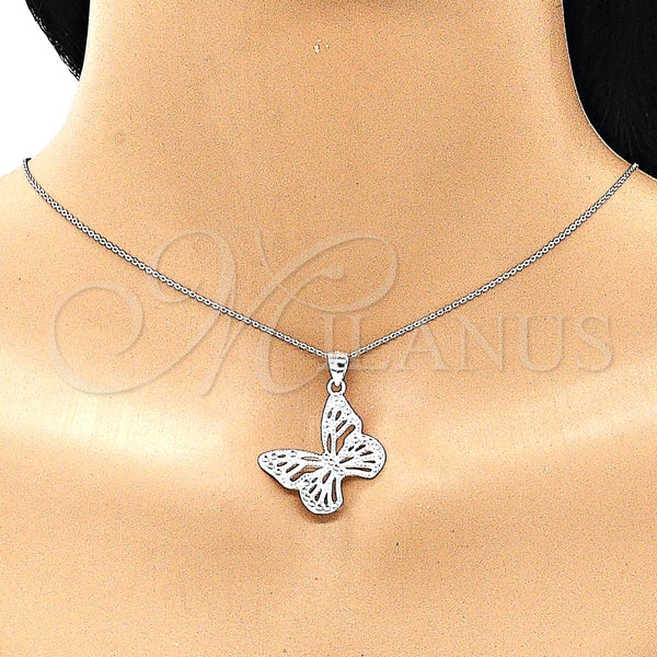 Dije Elegante 05.398.0026 Plata Rodinada, Diseño de Mariposa, Pulido, Crudo