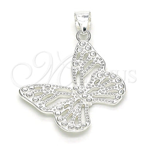 Dije Elegante 05.398.0026 Plata Rodinada, Diseño de Mariposa, Pulido, Crudo