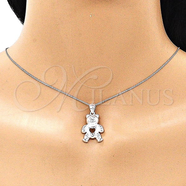 Dije Elegante 05.398.0027 Plata Rodinada, Diseño de Osito y Corazón, Pulido, Crudo