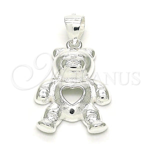 Dije Elegante 05.398.0027 Plata Rodinada, Diseño de Osito y Corazón, Pulido, Crudo