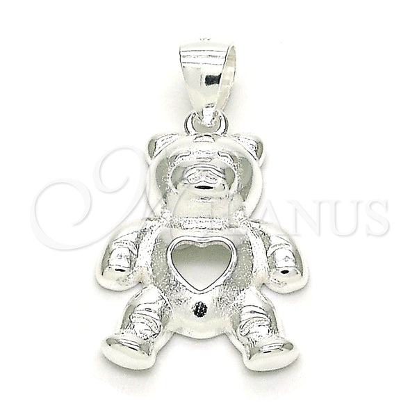 Dije Elegante 05.398.0027 Plata Rodinada, Diseño de Osito y Corazón, Pulido, Crudo