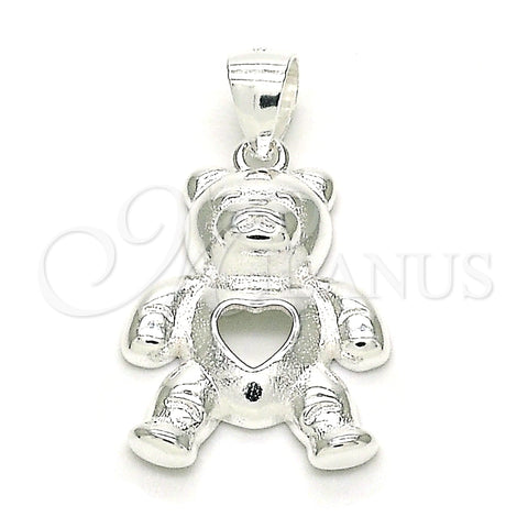 Dije Elegante 05.398.0027 Plata Rodinada, Diseño de Osito y Corazón, Pulido, Crudo
