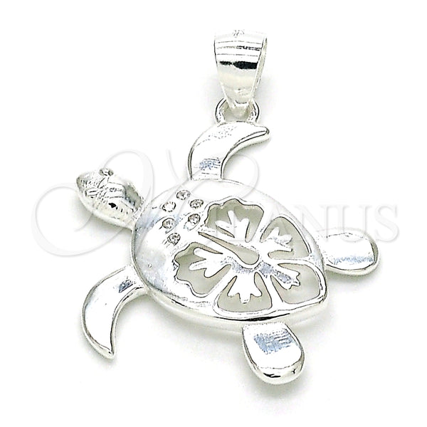 Dije Elegante 05.398.0028 Plata Rodinada, Diseño de Tortuga, con Micro Pave Blanca, Pulido, Crudo
