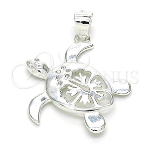 Dije Elegante 05.398.0028 Plata Rodinada, Diseño de Tortuga, con Micro Pave Blanca, Pulido, Crudo