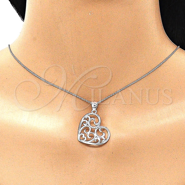 Dije Elegante 05.398.0029 Plata Rodinada, Diseño de Corazón, Pulido, Crudo