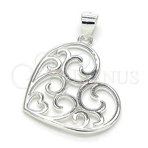 Dije Elegante 05.398.0029 Plata Rodinada, Diseño de Corazón, Pulido, Crudo
