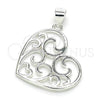 Dije Elegante 05.398.0029 Plata Rodinada, Diseño de Corazón, Pulido, Crudo