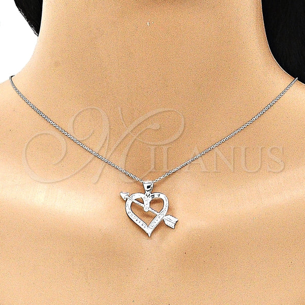 Dije Elegante 05.398.0030 Plata Rodinada, Diseño de Corazón, con Micro Pave Blanca, Pulido, Crudo