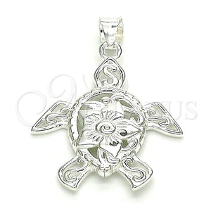 Dije Elegante 05.398.0032 Plata Rodinada, Diseño de Tortuga y Flor, Pulido, Crudo