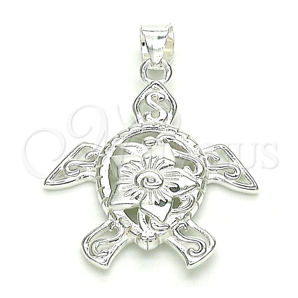 Dije Elegante 05.398.0032 Plata Rodinada, Diseño de Tortuga y Flor, Pulido, Crudo