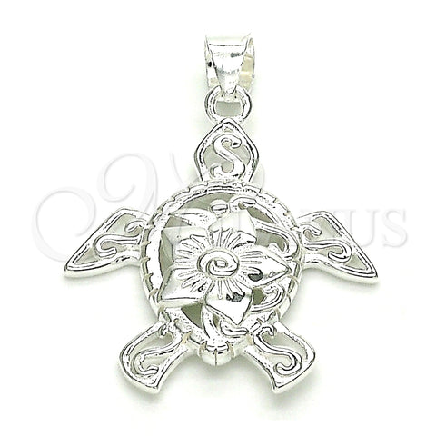 Dije Elegante 05.398.0032 Plata Rodinada, Diseño de Tortuga y Flor, Pulido, Crudo