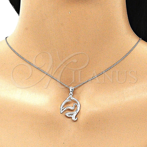Dije Elegante 05.398.0033 Plata Rodinada, Diseño de Delfín, Pulido, Crudo