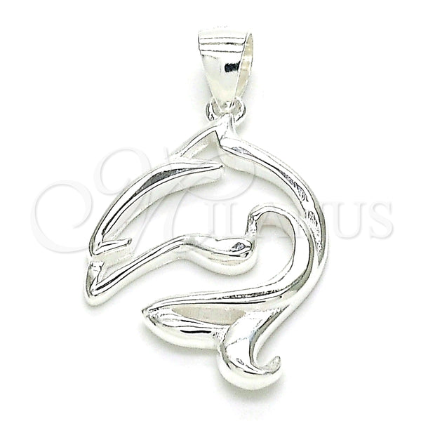 Dije Elegante 05.398.0033 Plata Rodinada, Diseño de Delfín, Pulido, Crudo