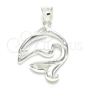 Dije Elegante 05.398.0033 Plata Rodinada, Diseño de Delfín, Pulido, Crudo