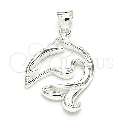 Dije Elegante 05.398.0033 Plata Rodinada, Diseño de Delfín, Pulido, Crudo