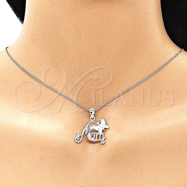 Dije Elegante 05.398.0034 Plata Rodinada, Diseño de Mama y Mariposa, Pulido, Crudo