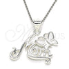 Dije Elegante 05.398.0034 Plata Rodinada, Diseño de Mama y Mariposa, Pulido, Crudo
