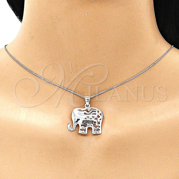 Dije Elegante 05.398.0035 Plata Rodinada, Diseño de Elefante, Pulido, Crudo